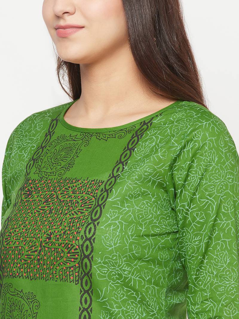 cotton block print straight kurta,green,(s,m,l,xl,2xl,3xl)