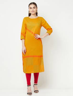 cotton block print straight kurta,mustard,(s,m,l,xl,2xl,3xl) 1