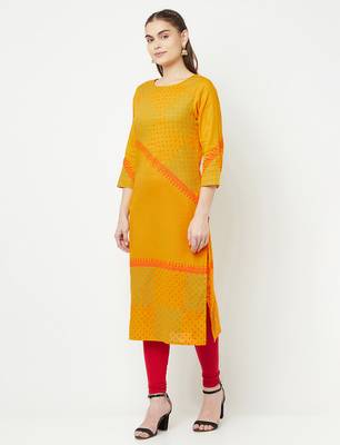 cotton block print straight kurta,mustard,(s,m,l,xl,2xl,3xl) 2