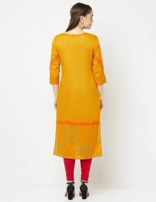 cotton block print straight kurta,mustard,(s,m,l,xl,2xl,3xl) 4