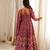Women's maroon printed anarkali gown suit with gota patti dupatta