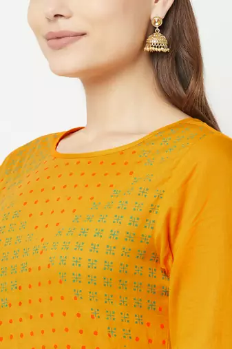 cotton block print straight kurta,mustard,(s,m,l,xl,2xl,3xl)