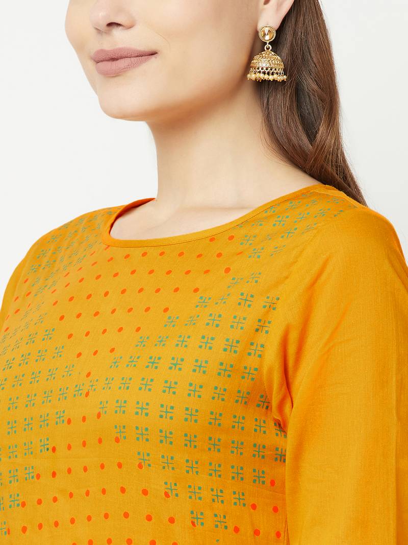 cotton block print straight kurta,mustard,(s,m,l,xl,2xl,3xl)