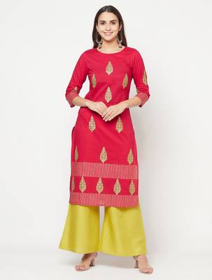 cotton block print straight kurta,fuchsia,(s,m,l,xl,2xl,3xl) 1