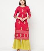 cotton block print straight kurta,fuchsia,(s,m,l,xl,2xl,3xl)