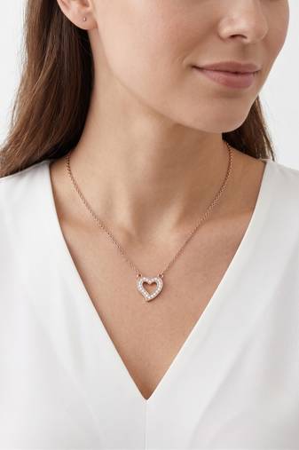  925 Sterling Silver Rose Gold Open Heart Pendant Necklace Set  with Cubic Zirconia
