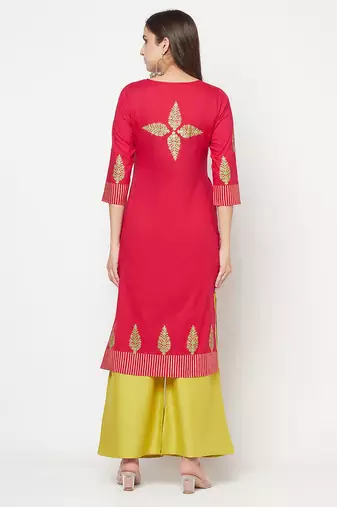 cotton block print straight kurta,fuchsia,(s,m,l,xl,2xl,3xl)