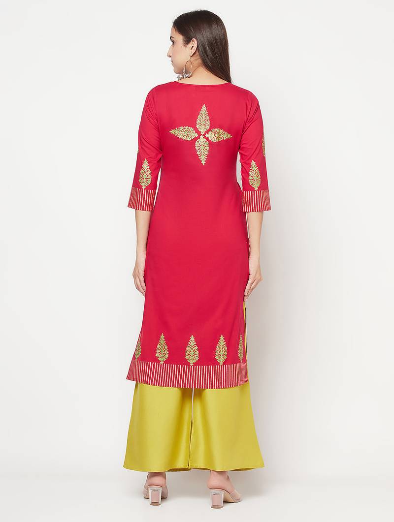 cotton block print straight kurta,fuchsia,(s,m,l,xl,2xl,3xl)