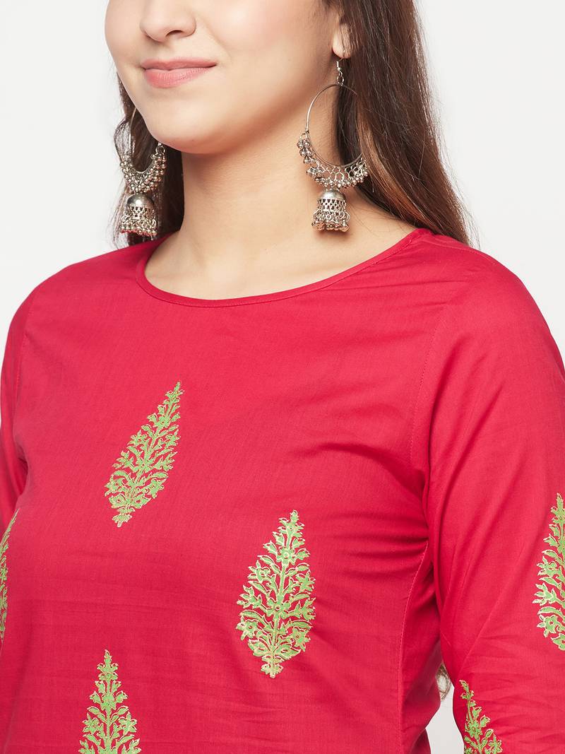 cotton block print straight kurta,fuchsia,(s,m,l,xl,2xl,3xl)