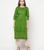 cotton block print straight kurta,green,(s,m,l,xl,2xl,3xl)