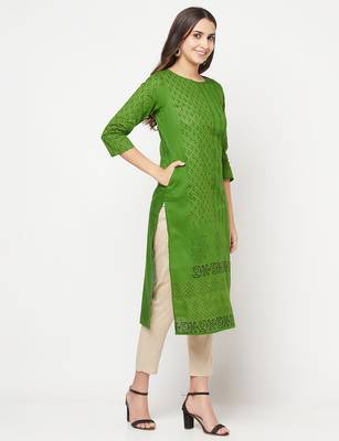 cotton block print straight kurta,green,(s,m,l,xl,2xl,3xl) 3