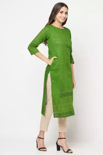 cotton block print straight kurta,green,(s,m,l,xl,2xl,3xl)