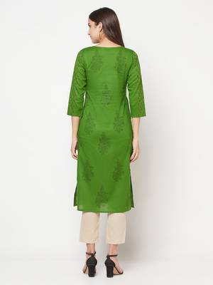 cotton block print straight kurta,green,(s,m,l,xl,2xl,3xl) 4