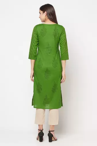 cotton block print straight kurta,green,(s,m,l,xl,2xl,3xl)
