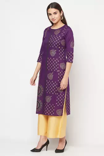 cotton foil print straight kurta,purple,(s,m,l,xl,2xl,3xl)