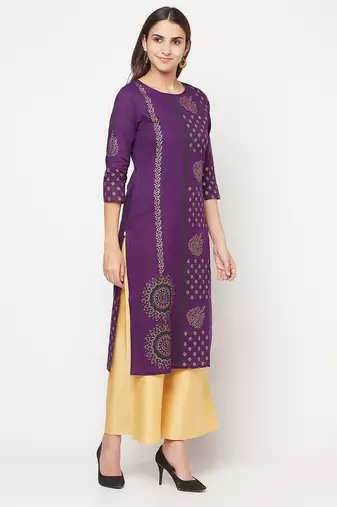 cotton foil print straight kurta,purple,(s,m,l,xl,2xl,3xl)