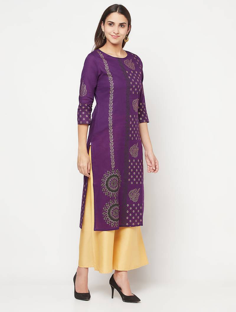 cotton foil print straight kurta,purple,(s,m,l,xl,2xl,3xl)