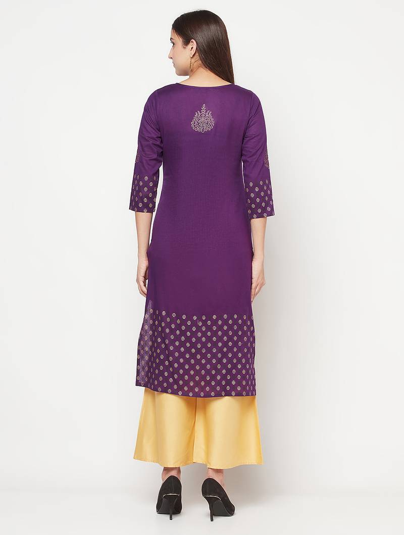 cotton foil print straight kurta,purple,(s,m,l,xl,2xl,3xl)