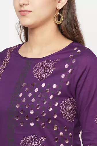 cotton foil print straight kurta,purple,(s,m,l,xl,2xl,3xl)