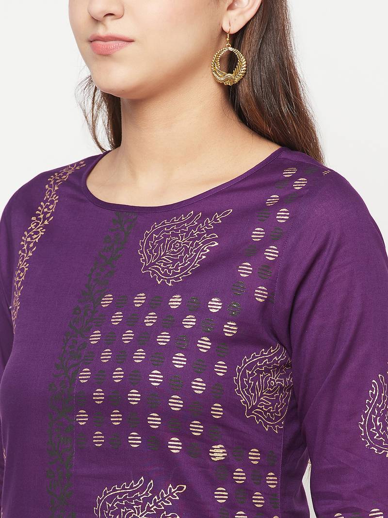 cotton foil print straight kurta,purple,(s,m,l,xl,2xl,3xl)
