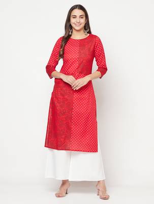 cotton block print straight kurta,red,(s,m,l,xl,2xl,3xl) 1