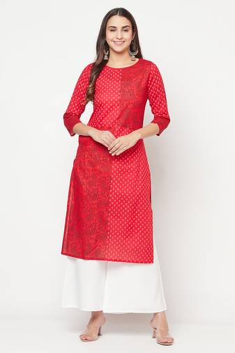 cotton block print straight kurta,red,(s,m,l,xl,2xl,3xl)