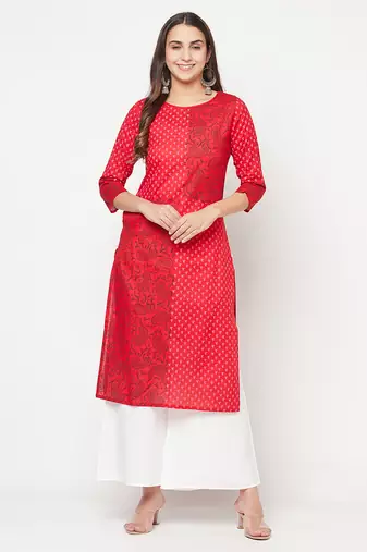 cotton block print straight kurta,red,(s,m,l,xl,2xl,3xl)