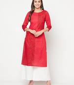 cotton block print straight kurta,red,(s,m,l,xl,2xl,3xl)