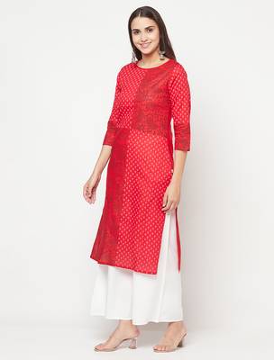 cotton block print straight kurta,red,(s,m,l,xl,2xl,3xl) 2