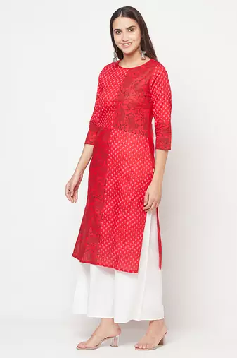 cotton block print straight kurta,red,(s,m,l,xl,2xl,3xl)