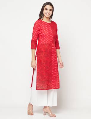 cotton block print straight kurta,red,(s,m,l,xl,2xl,3xl) 3