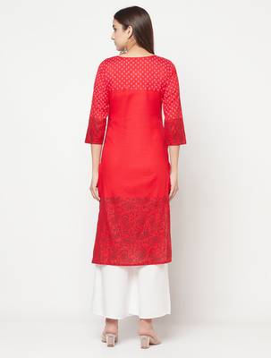 cotton block print straight kurta,red,(s,m,l,xl,2xl,3xl) 4