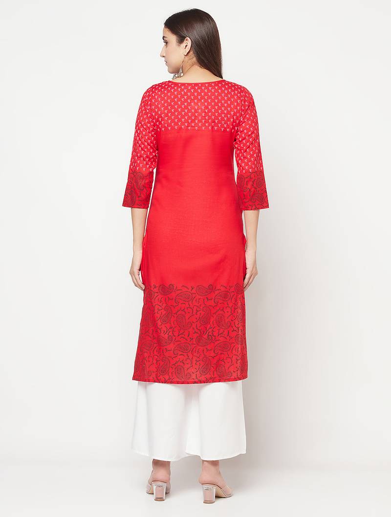 cotton block print straight kurta,red,(s,m,l,xl,2xl,3xl)