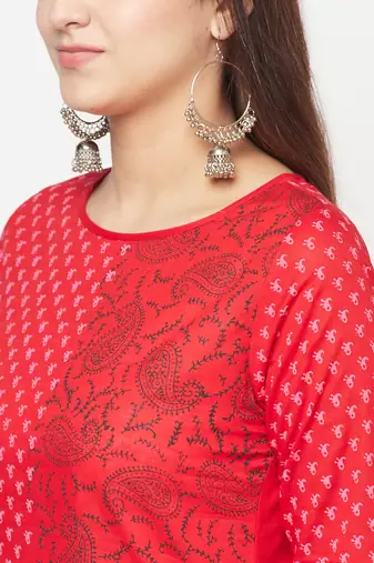 cotton block print straight kurta,red,(s,m,l,xl,2xl,3xl)