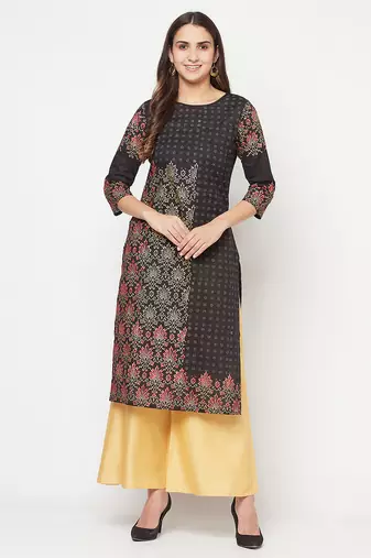 cotton block print straight kurta,black,(s,m,l,xl,2xl,3xl)