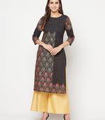 cotton block print straight kurta,black,(s,m,l,xl,2xl,3xl)