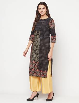 cotton block print straight kurta,black,(s,m,l,xl,2xl,3xl) 2