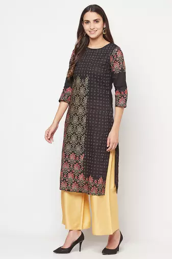 cotton block print straight kurta,black,(s,m,l,xl,2xl,3xl)