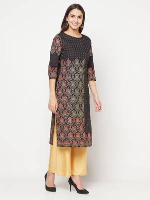 cotton block print straight kurta,black,(s,m,l,xl,2xl,3xl) 3