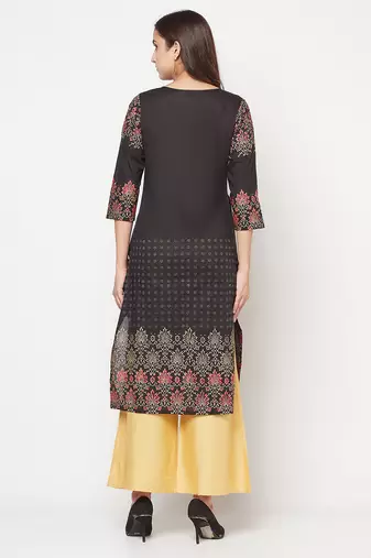 cotton block print straight kurta,black,(s,m,l,xl,2xl,3xl)