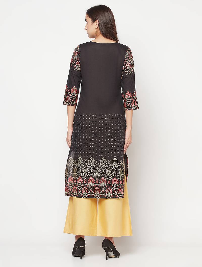 cotton block print straight kurta,black,(s,m,l,xl,2xl,3xl)