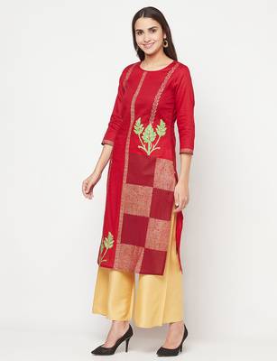 cotton foil print straight kurta,maroon,(s,m,l,xl,2xl,3xl) 2