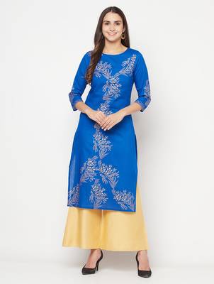 cotton foil print straight kurta,royal blue,(s,m,l,xl,2xl,3xl) 1