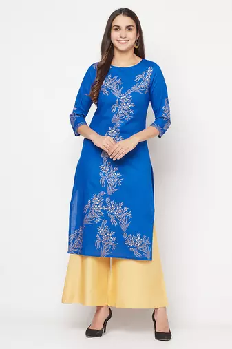 cotton foil print straight kurta,royal blue,(s,m,l,xl,2xl,3xl)