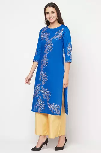 cotton foil print straight kurta,royal blue,(s,m,l,xl,2xl,3xl)