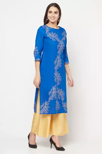 cotton foil print straight kurta,royal blue,(s,m,l,xl,2xl,3xl)