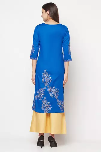 cotton foil print straight kurta,royal blue,(s,m,l,xl,2xl,3xl)
