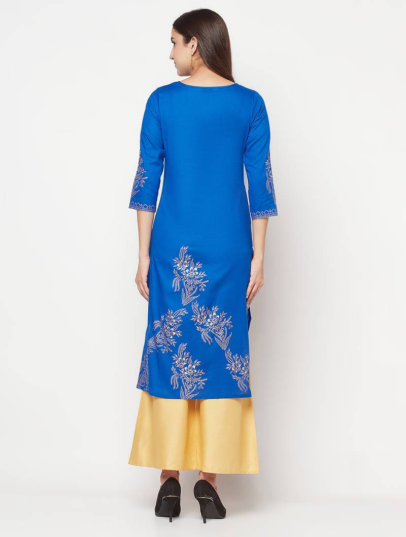 cotton foil print straight kurta,royal blue,(s,m,l,xl,2xl,3xl)