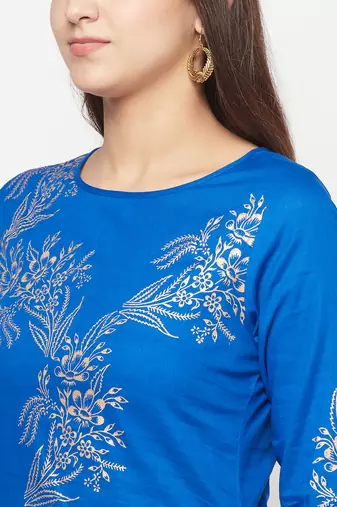 cotton foil print straight kurta,royal blue,(s,m,l,xl,2xl,3xl)