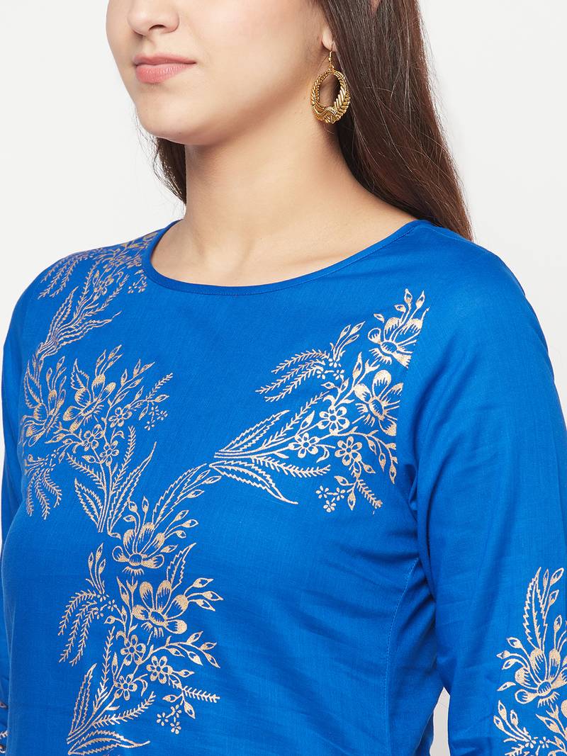 cotton foil print straight kurta,royal blue,(s,m,l,xl,2xl,3xl)